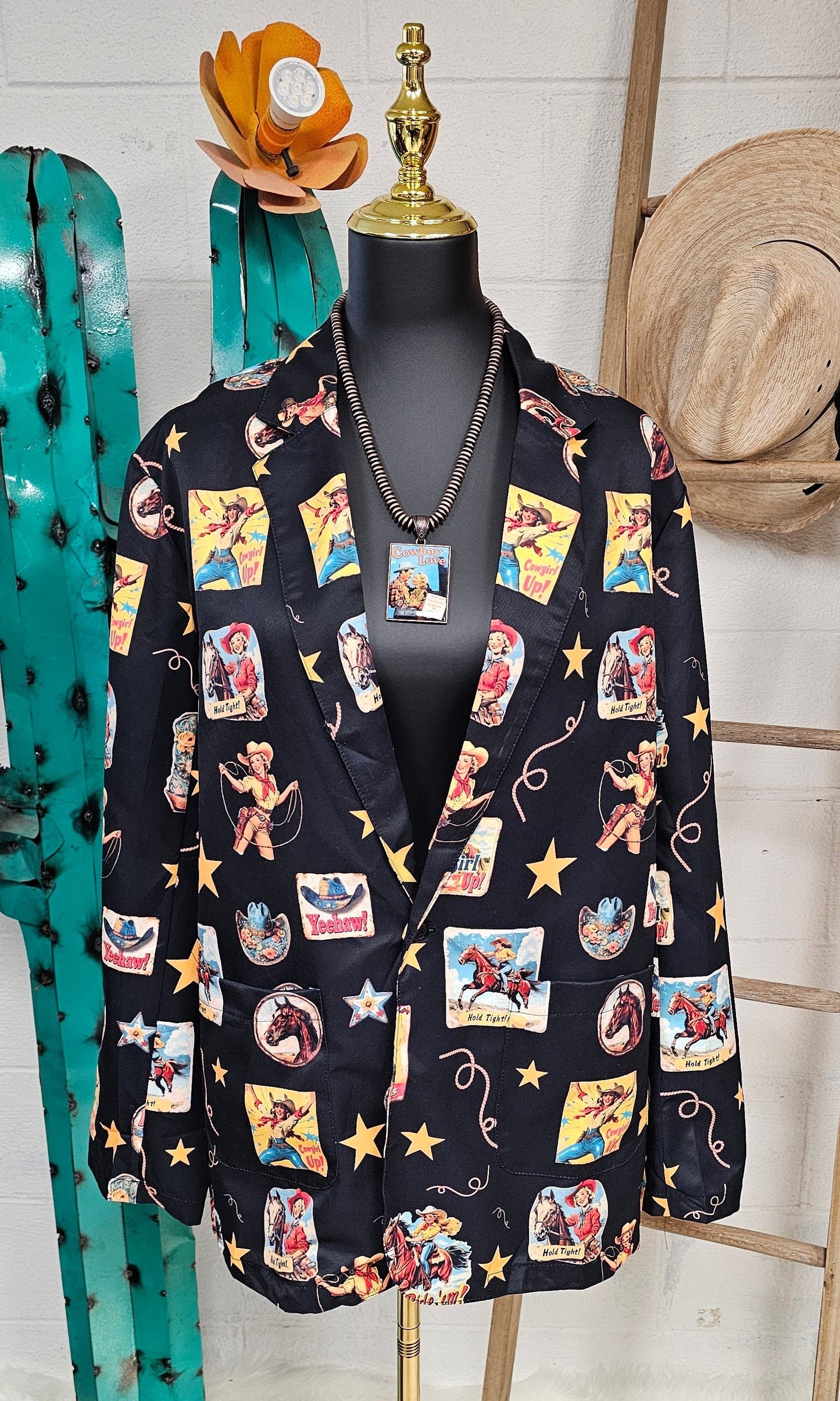 Baha Ranch Vintage Cowgirl Collage Western Blazer