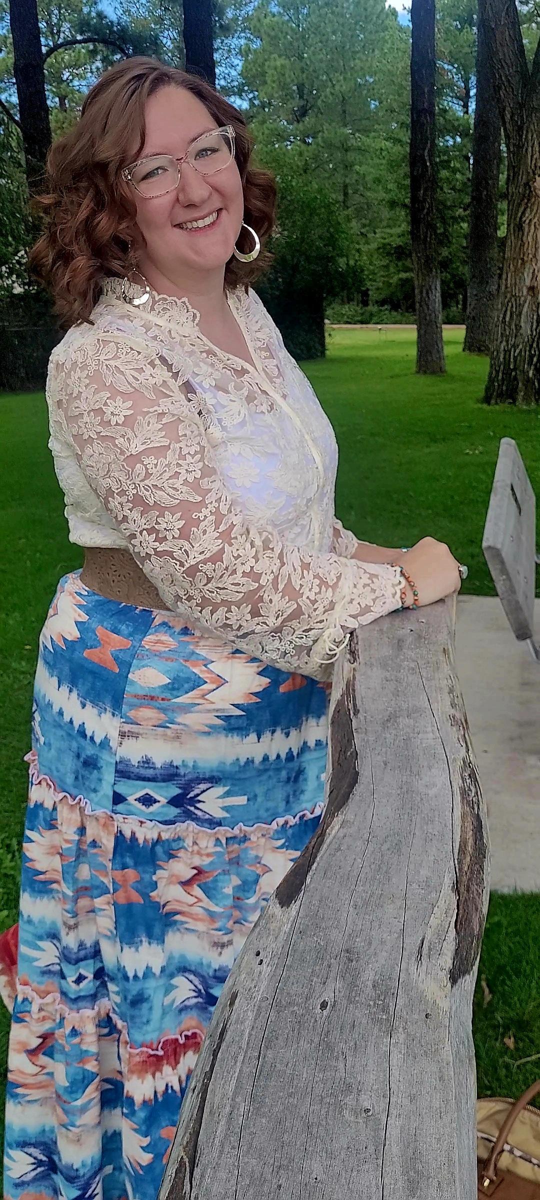 Baha Ranch Blue Aztec Western Prairie Tiered Maxi Skirt