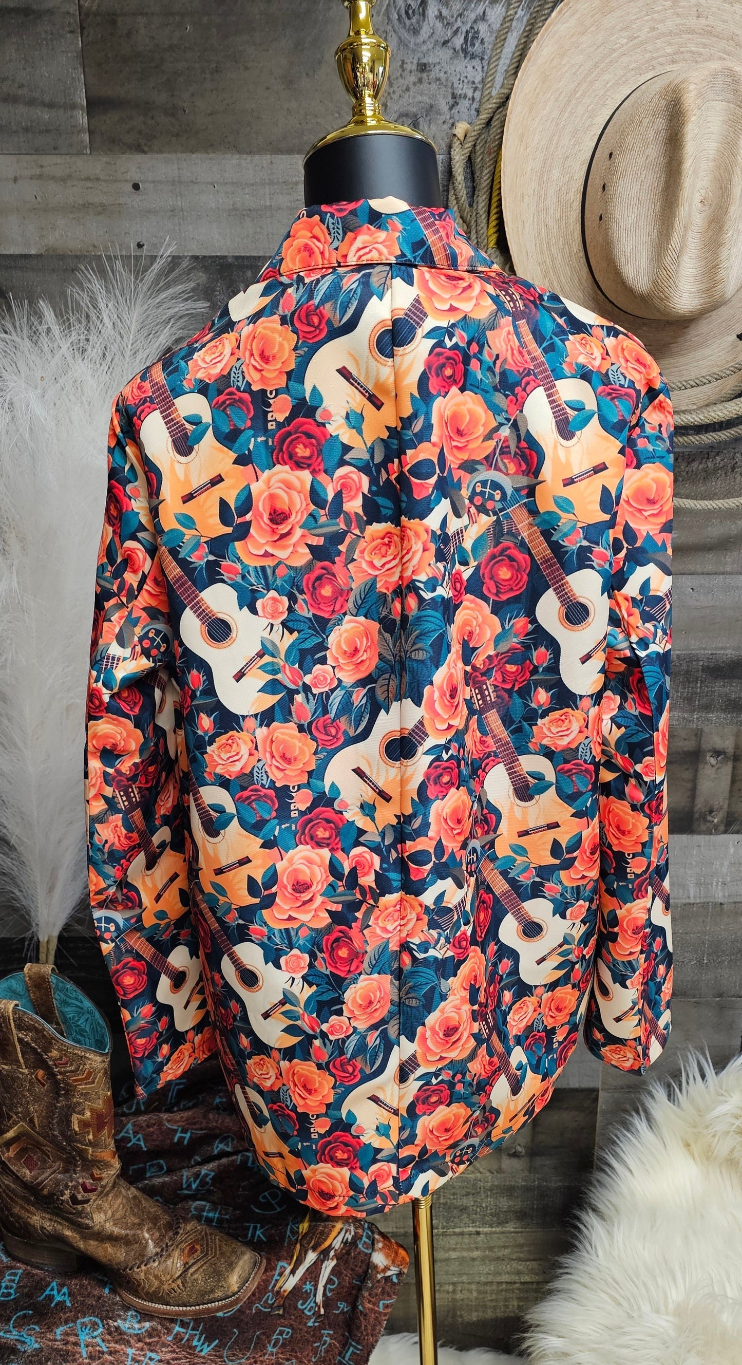Baha Ranch Colores De Mexico Roses & Guitars Floral Blazer