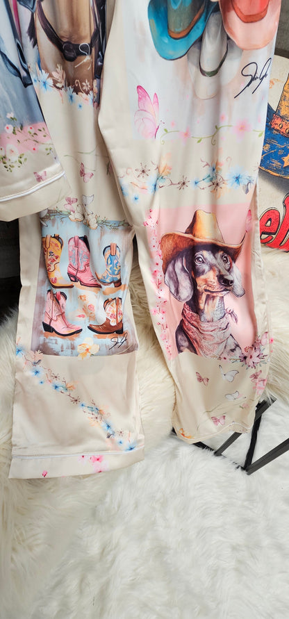 Baha Ranch Danilo Painted Cowgirl Satin Long Pajamas