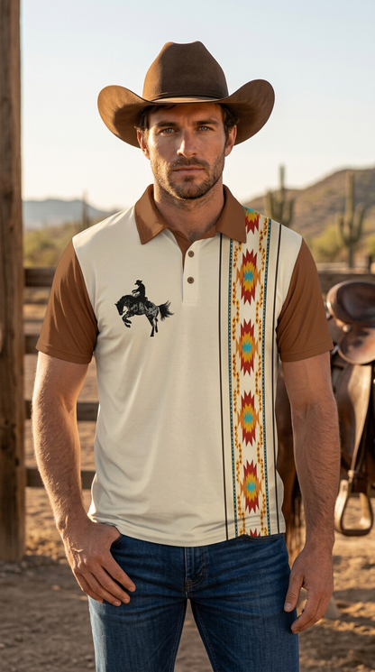Baha Ranch Desert Cowboy Aztec Polo Shirt