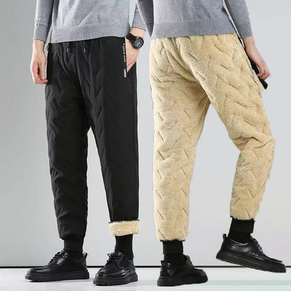 2PCS Ultra Warm Winter Pants – Black & Gray Plush Fleece Thermal Set