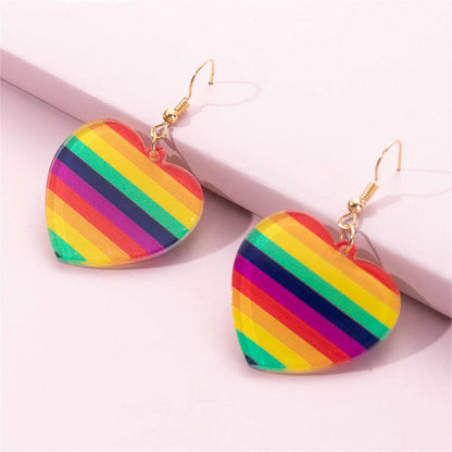 Acrylic & Goldtone Rainbow Heart Drop Earrings