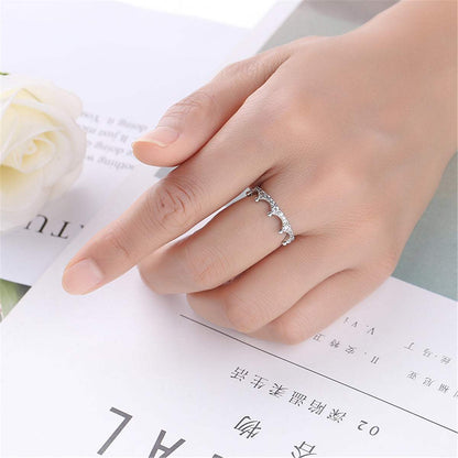 Cubic Zirconia & Silvertone Crown Band Ring