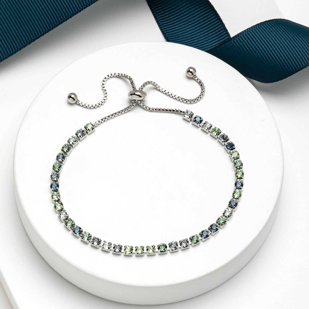 Blue Green Swarovski Crystal Bracelet – Blue Green Mix Swarovski Crystal Adjustable Tennis Bracelet