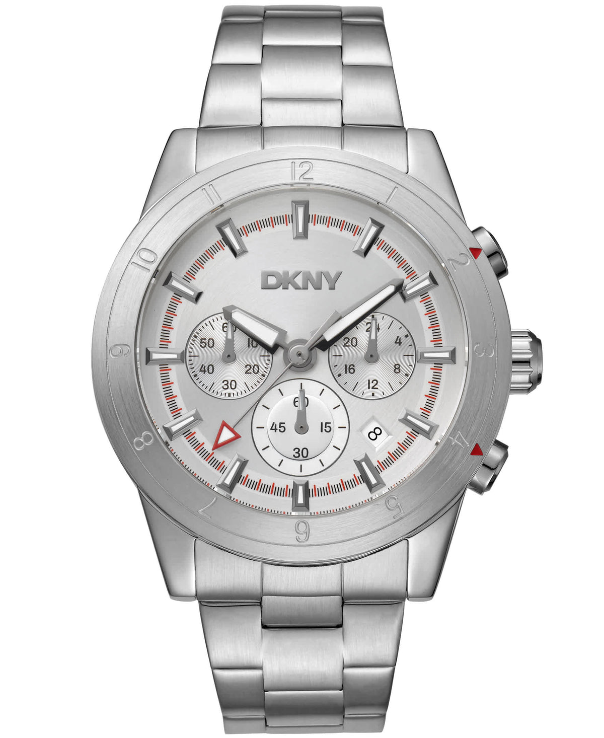Dkny Men Watch, Silver Color Case, Silver Dial, Stainless Steel Metal Bracelet, Chronograph, 10 Atm