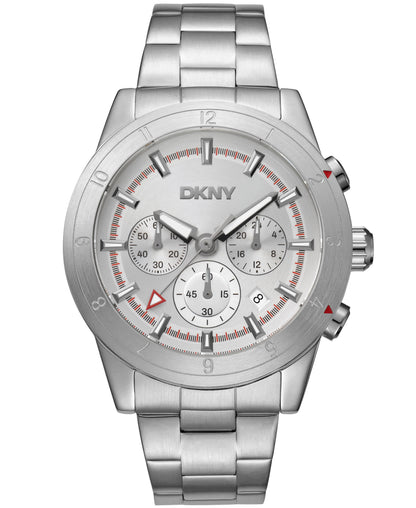Dkny Men Watch, Silver Color Case, Silver Dial, Stainless Steel Metal Bracelet, Chronograph, 10 Atm