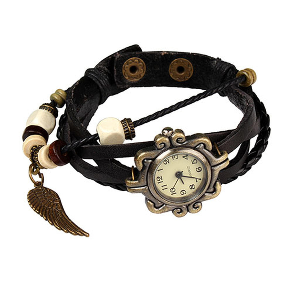 Fresh Fab Finds New! Beautiful Bohemian Style Retro Handmade Leather Angel Wing Women\'s Watches-green