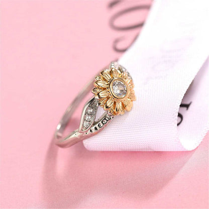 Cubic Zirconia & Two-Tone Sunflower Band Ring