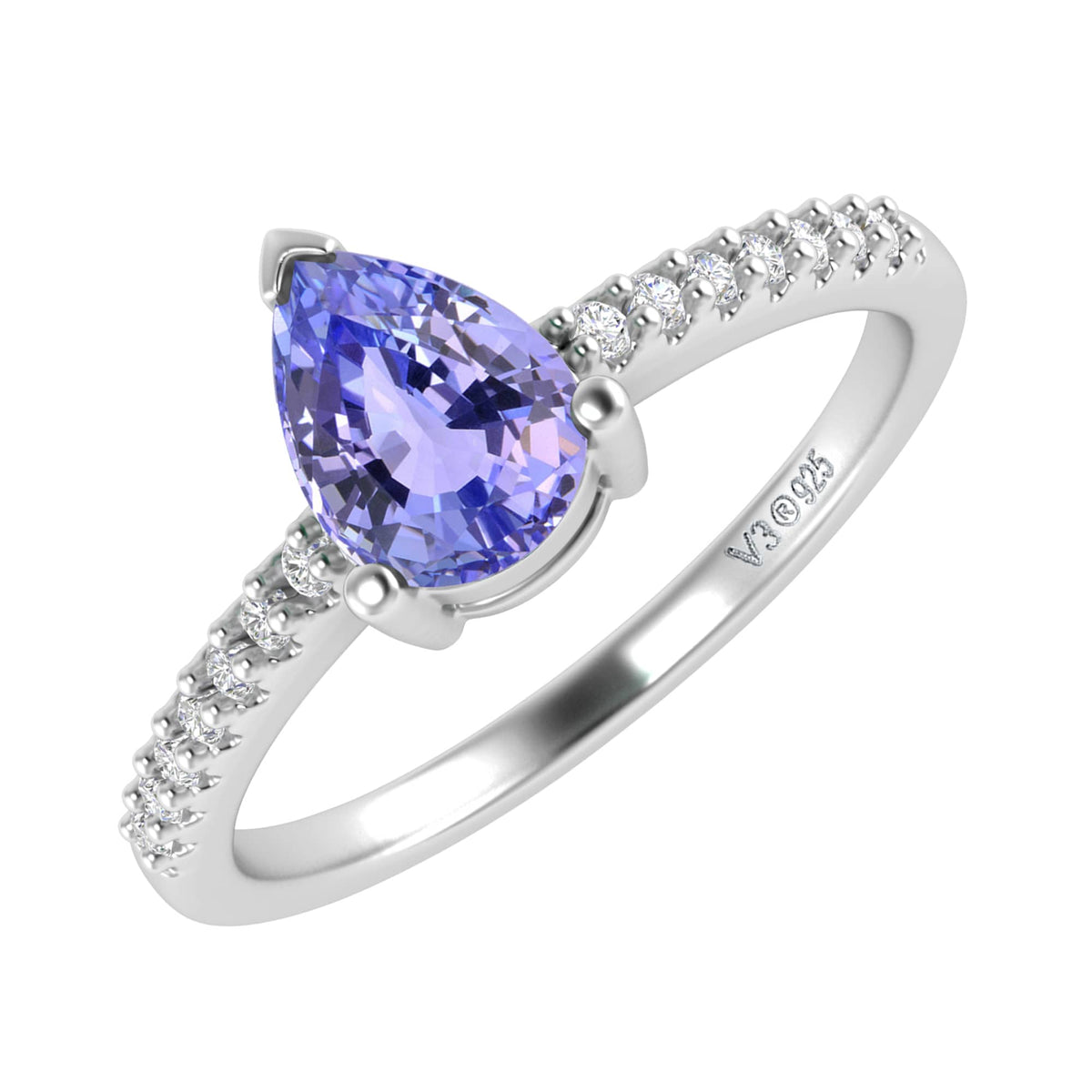 Sterling Silver Natural Tanzanite and White Topaz Engagement Ring