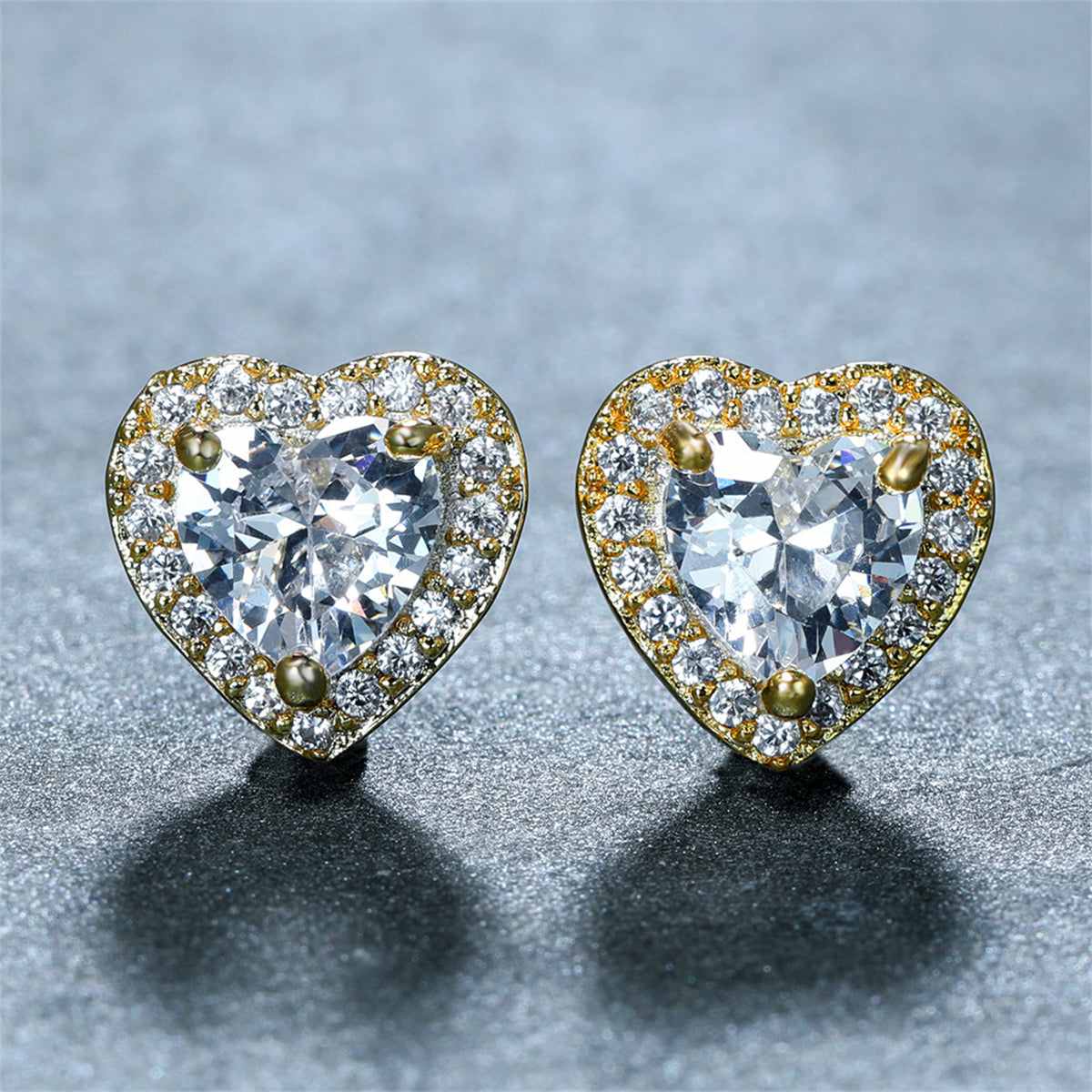 Clear Crystal & Cubic Zirconia Goldtone Halo Heart Stud Earrings