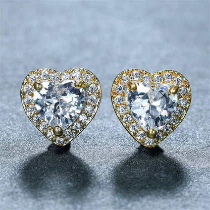 Clear Crystal & Cubic Zirconia Goldtone Halo Heart Stud Earrings