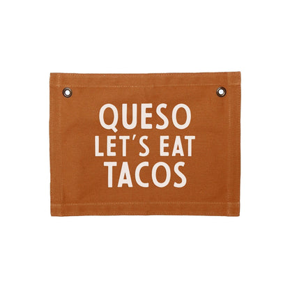 Frankie Jean Queso Let's Eat Tacos Small Canvas Flag