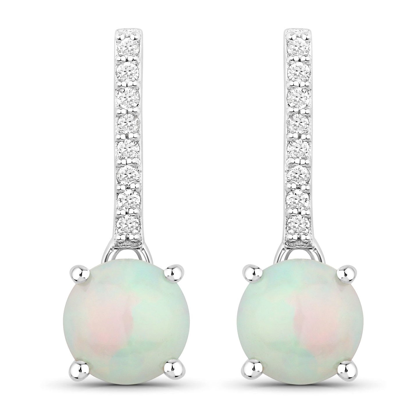 Genuine Ethiopian Opal Lab Grown Diamond Silver Dangle Earrings