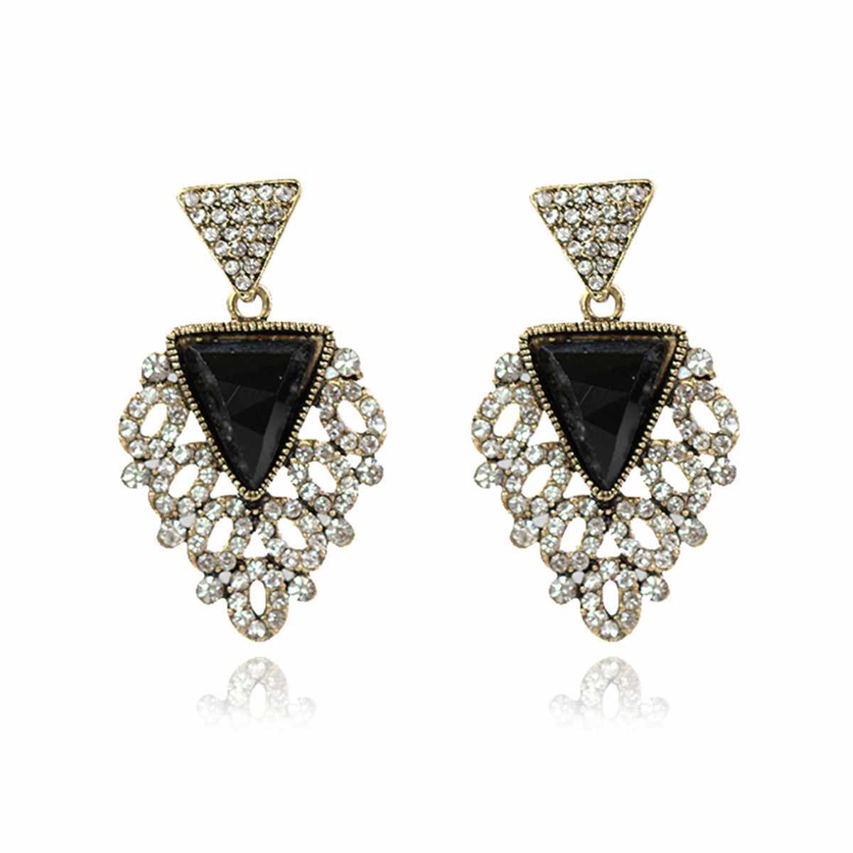 Black Crystal & Cubic Zirconia Triangle Drop Earrings