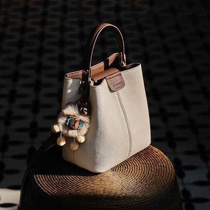 Colorblock Leather Bucket Shoulder Bag