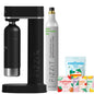 Black Fizzit Stainless Steel Sparkling Water Maker Bundle | Includes Soda Maker, CO2 Cylinder, & 12-Flavor Variety Pack | Customizable Carbonated Water Machine, Reusable Bottle & Eco-Friendly