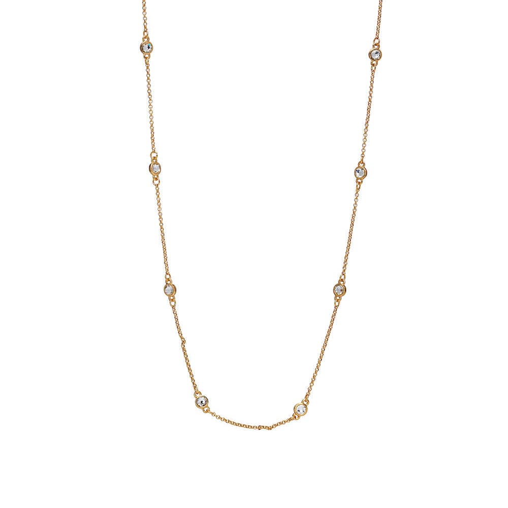 Goldtone Swarovski Crystal Necklace – Goldtone Station Necklace With Swarovski Crystals