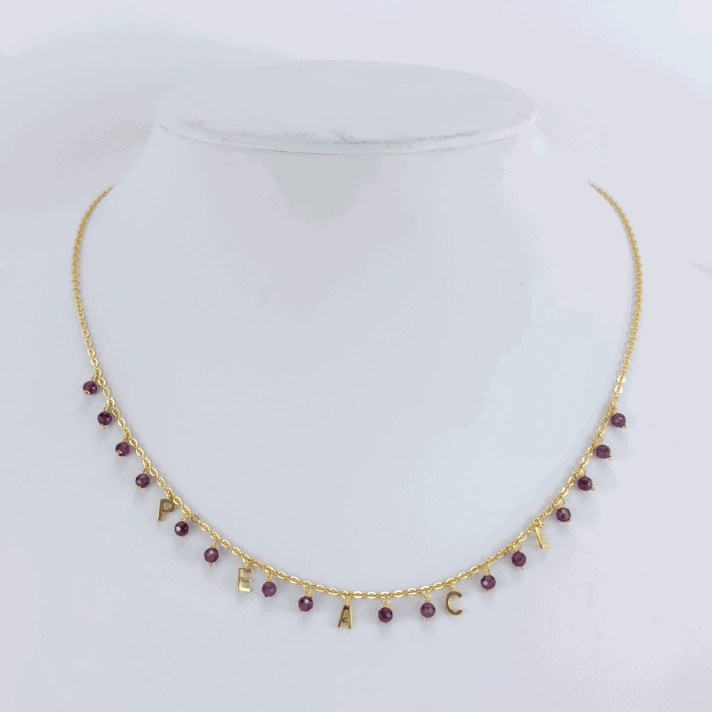 Gold Over Sterling Silver Natural Garnet Peace Necklace with 18" Chain