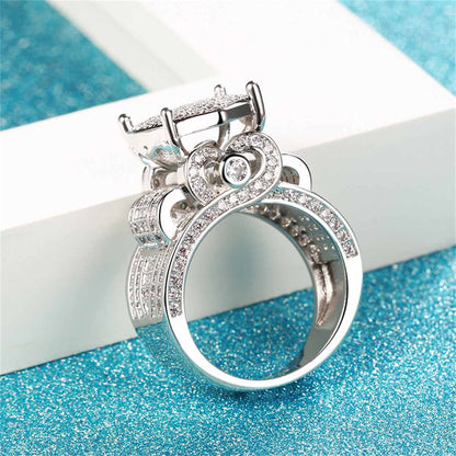 Cubic Zirconia & Silvertone Heart Ring