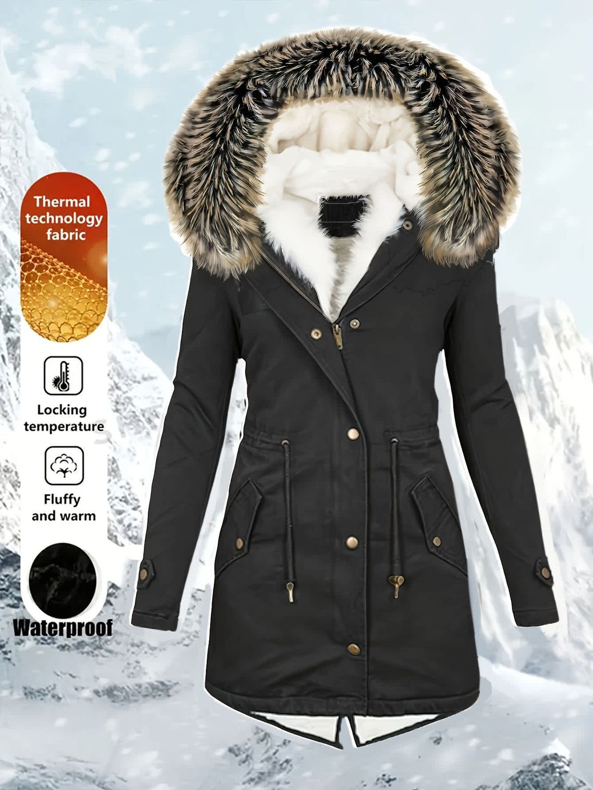 Chic YC Women's Winter Parka Coat Fleece Lined Military Jacket Women Faux Fur Hooded Coat