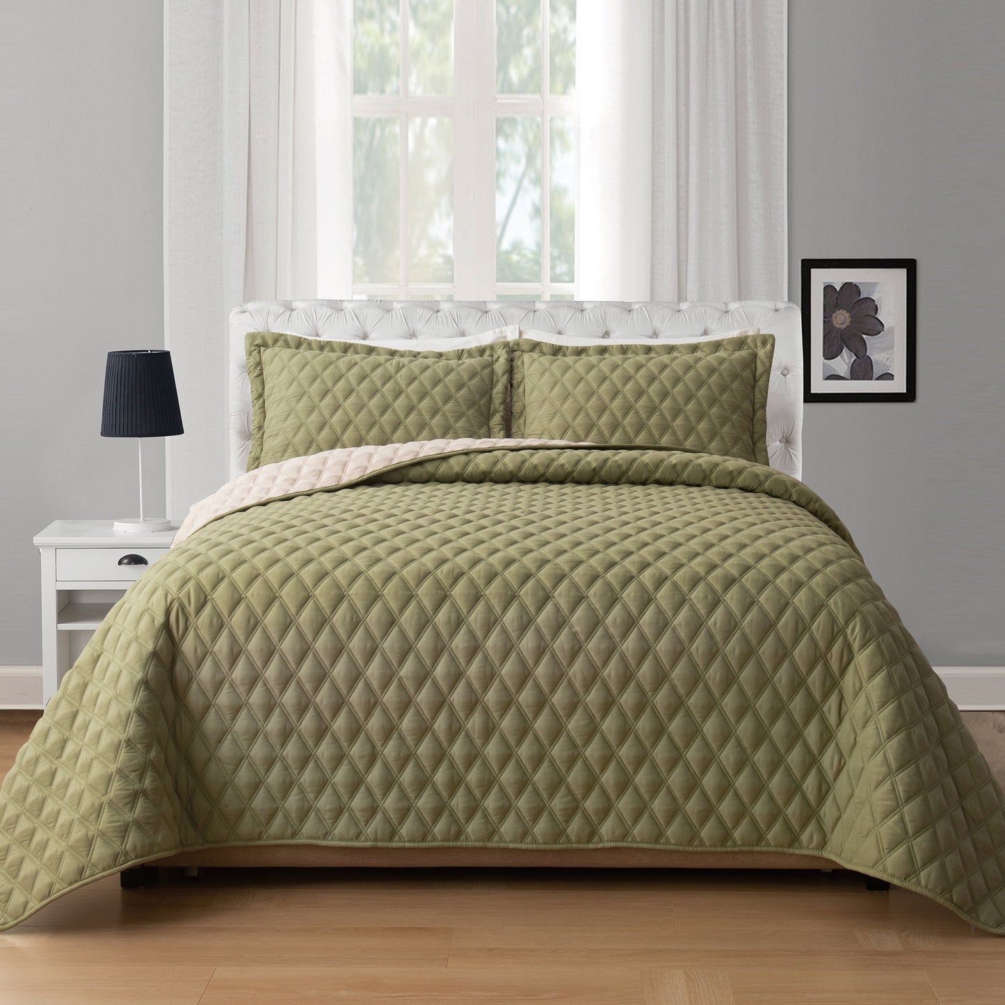 Elegant Comfort 3-Piece Diamond Quilted Reversible Bedspread Coverlet Set