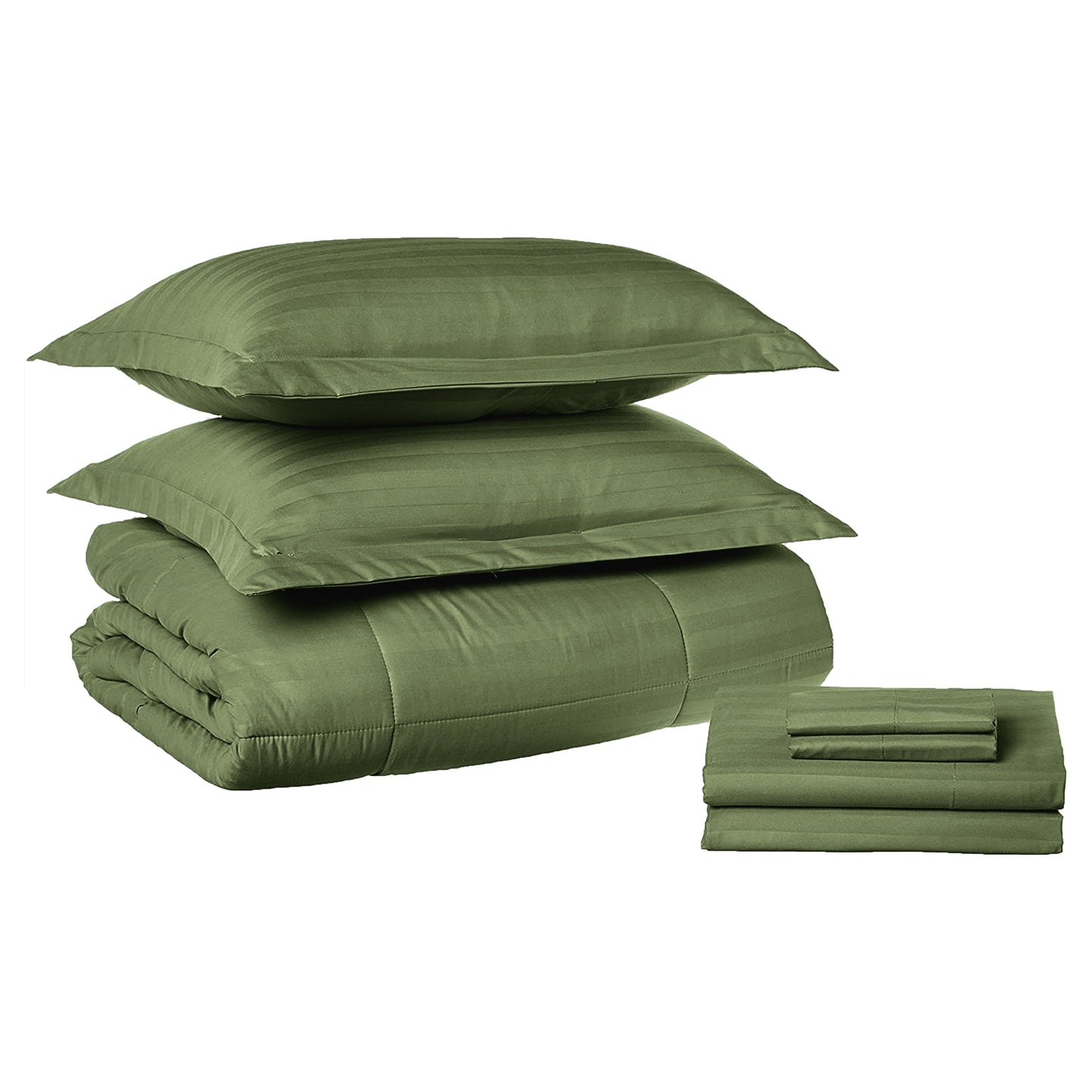 Elegant Comfort 8-Piece Dobby Stripe Comforter Set - Includes 4-Piece Sheet Set with Double Sided Storage Pockets