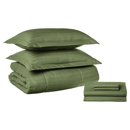 Elegant Comfort 8-Piece Dobby Stripe Comforter Set - Includes 4-Piece Sheet Set with Double Sided Storage Pockets