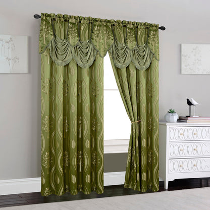 Elegant Comfort Set of 2 Aurora Curtain Panels- Attached Valance - Rod Pocket- 54" W x 84" L