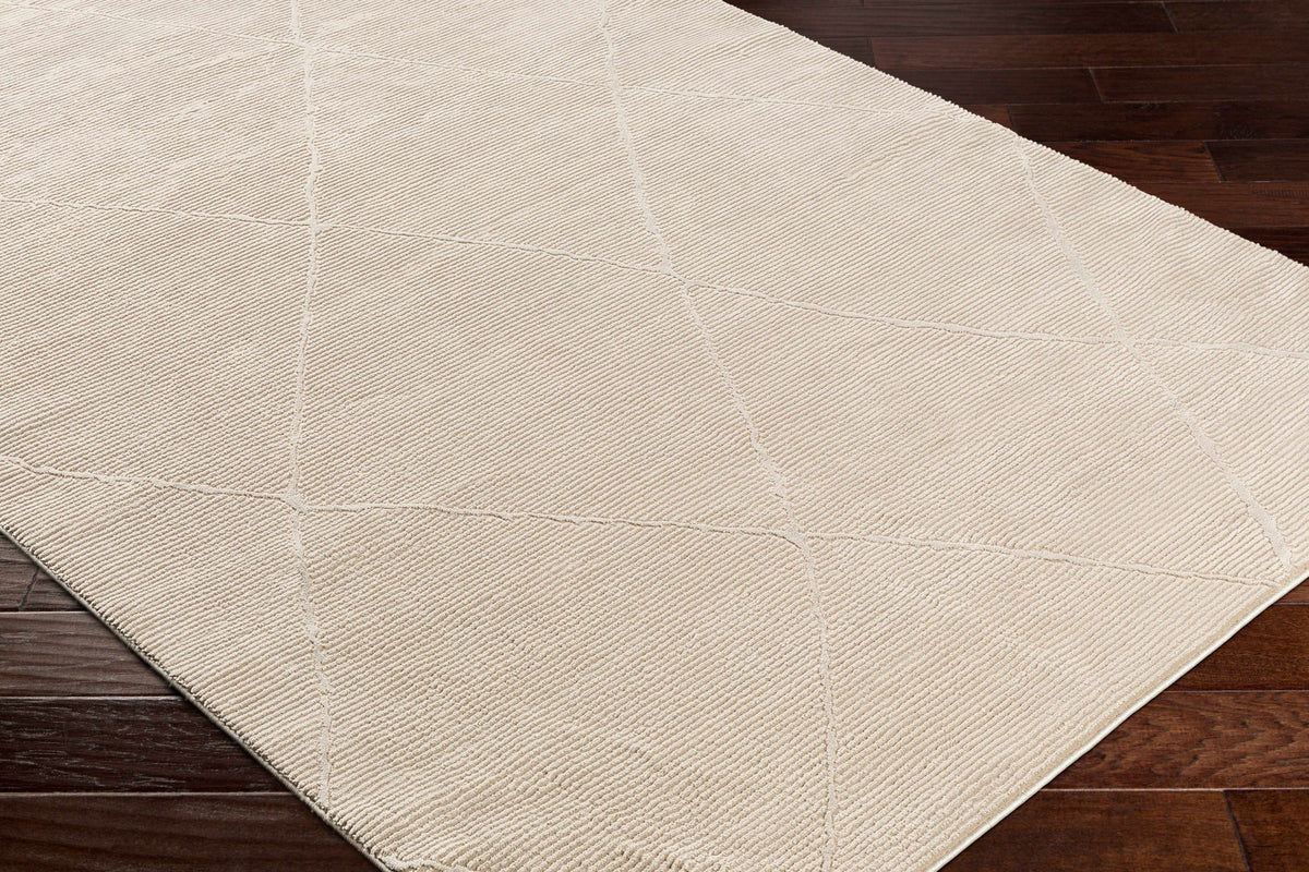 Aldis Tan Plush Textured Washable Rug - Clearance