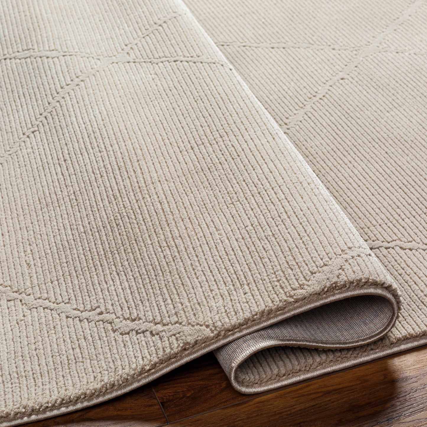 Aldis Tan Plush Textured Washable Rug - Clearance