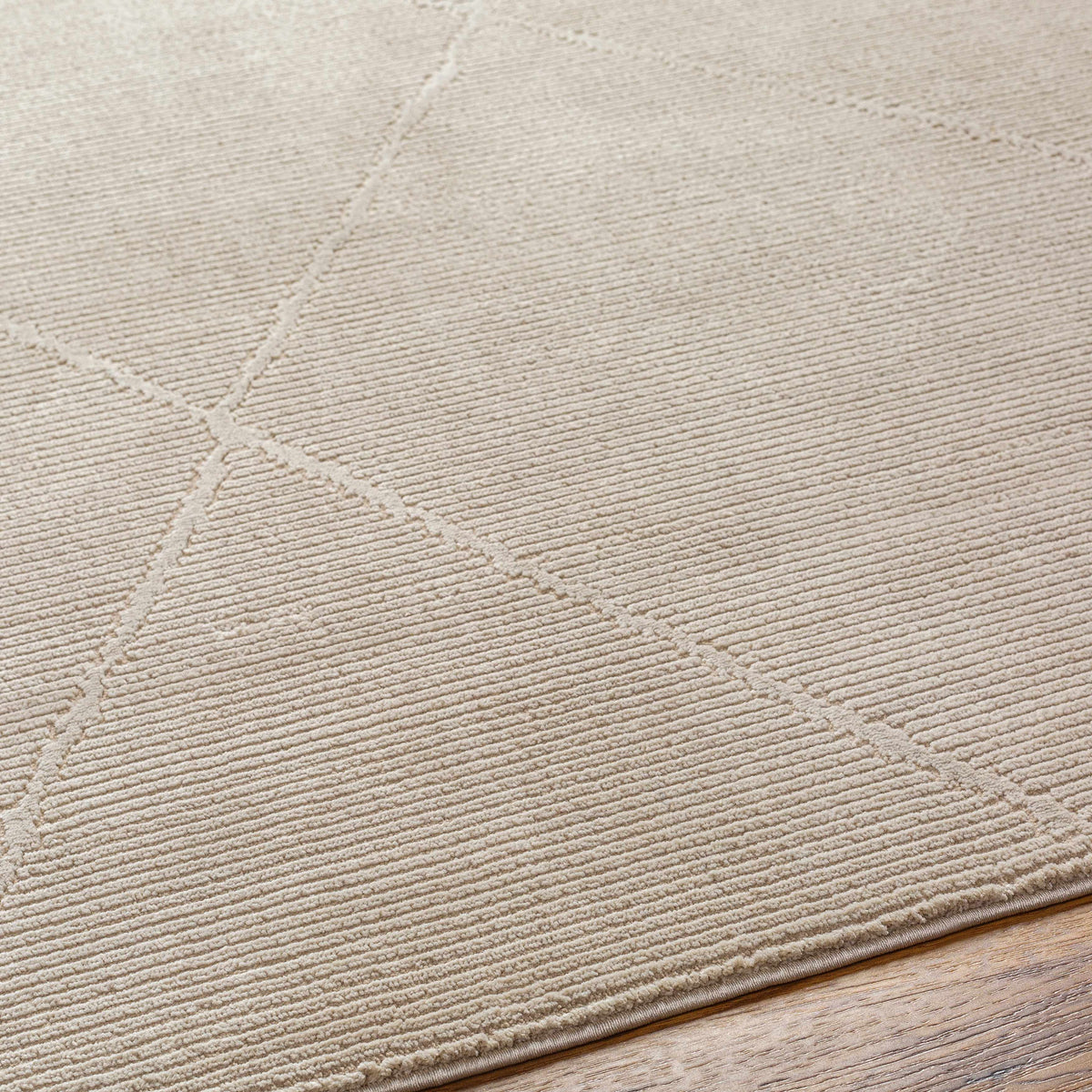 Aldis Tan Plush Textured Washable Rug - Clearance