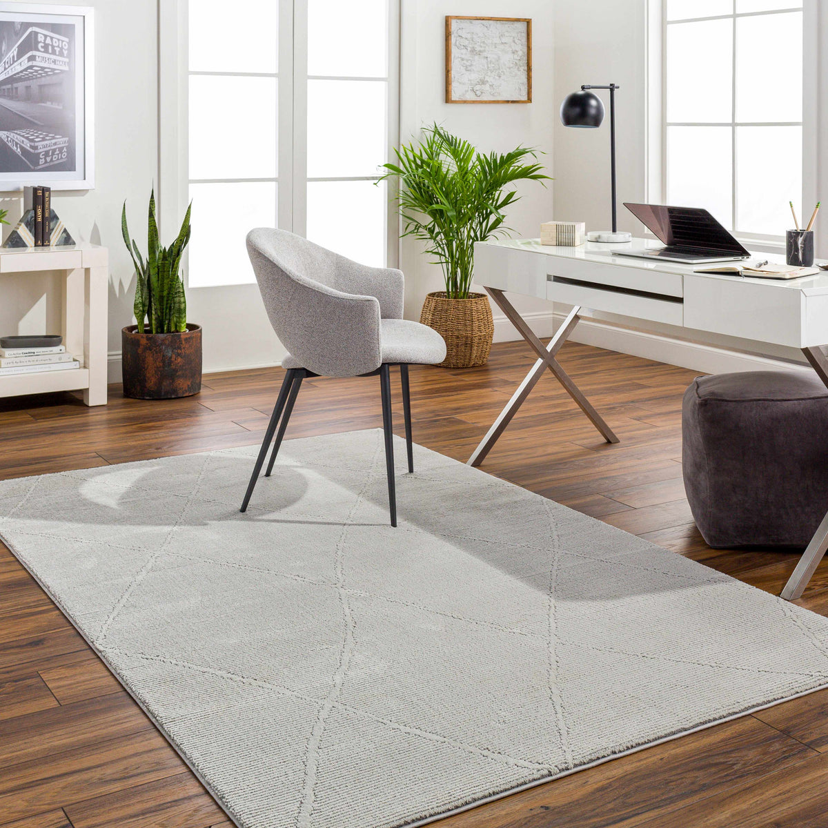 Aldis Grey Plush Textured Washable Rug - Clearance