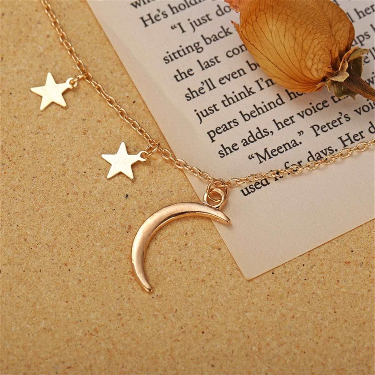 Goldtone Moon & Star Pendant Necklace
