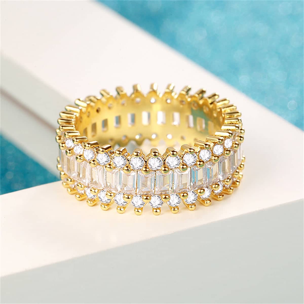 Crystal & Cubic Zirconia Goldtone Geometric Band Ring