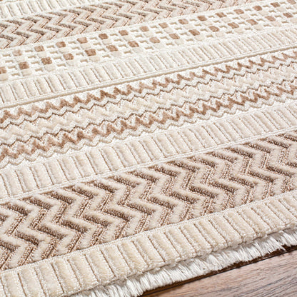 Eiko Beige Textured Saxony Rug with Fringes - Clearance