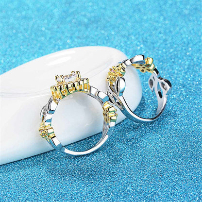 Cubic Zirconia & Two-Tone Flower Band Ring Set