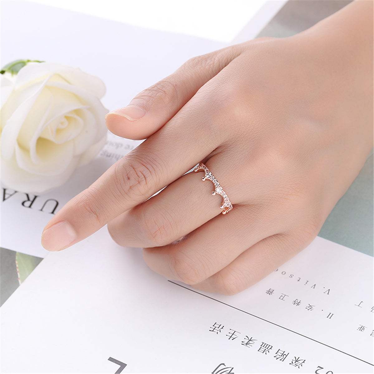 Cubic Zirconia & Rose Goldtone Crown Band Ring