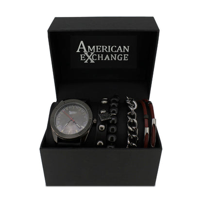 American Exchange Black Mens Watch With Bracelets Set 5218