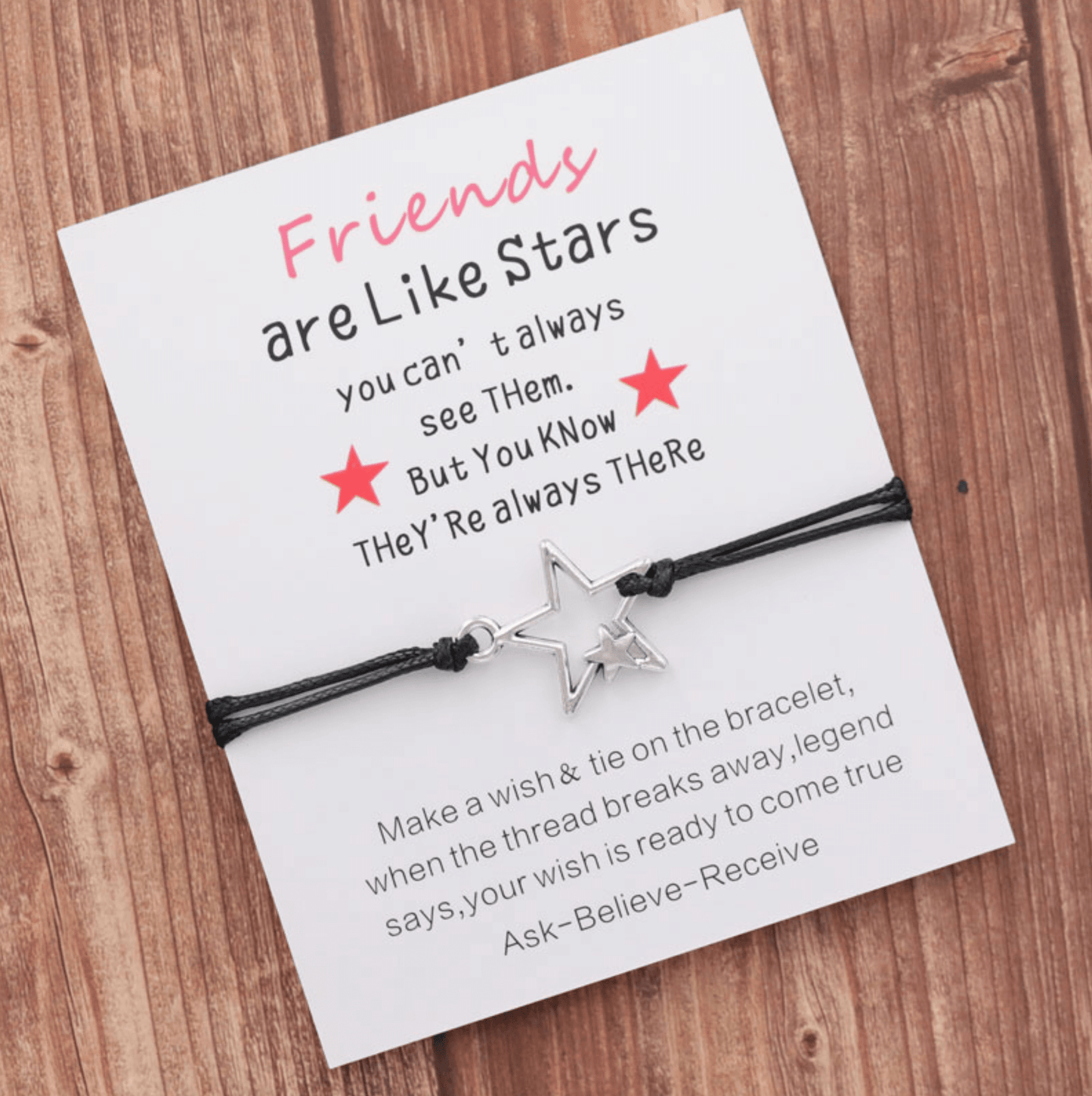 Black & Silvertone Open Star Adjustable Bracelet