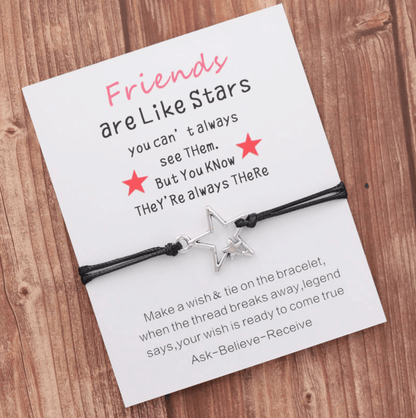 Black & Silvertone Open Star Adjustable Bracelet