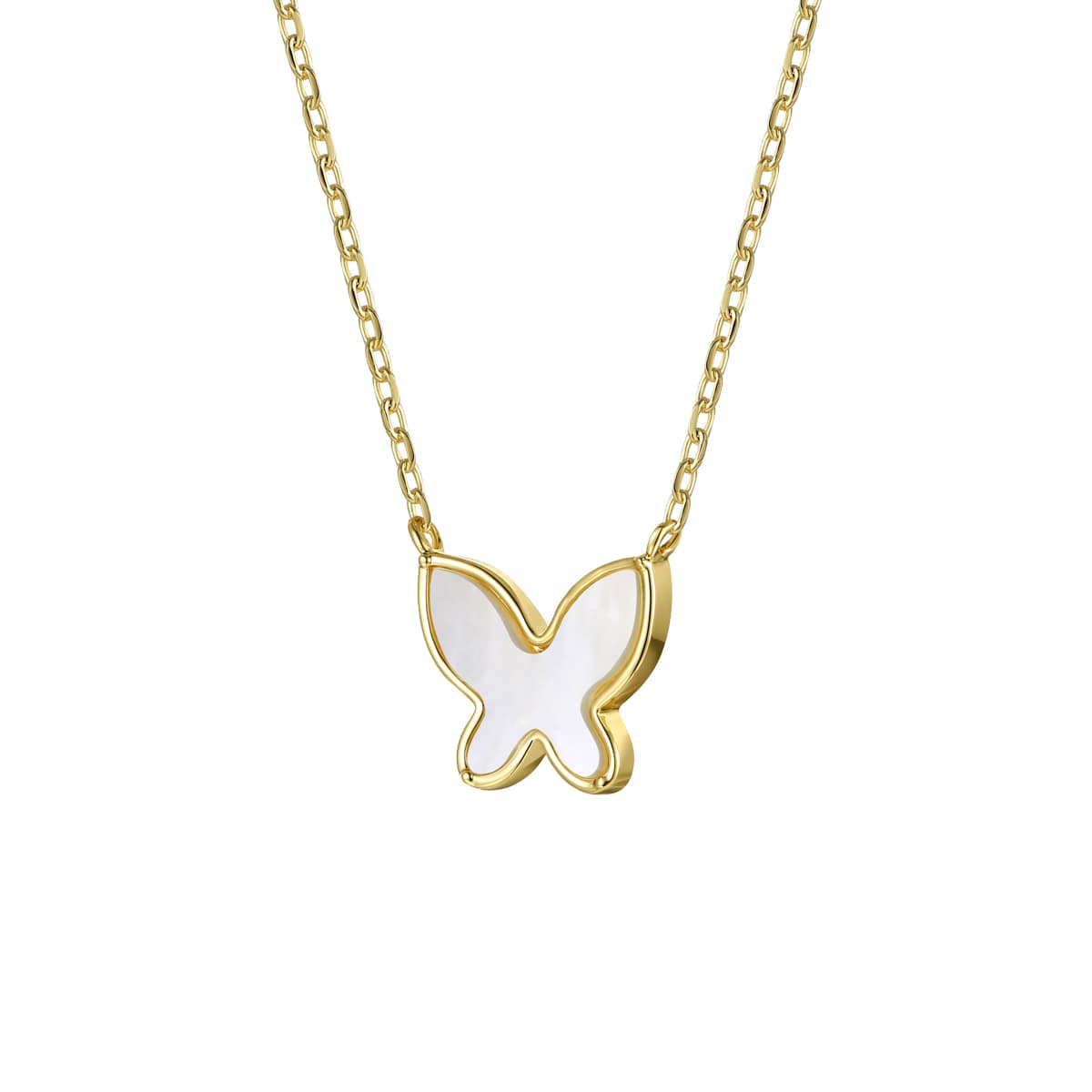 14k Gold Plated with Mother of Pearl Butterfly Pendant Layering Necklace for Kids