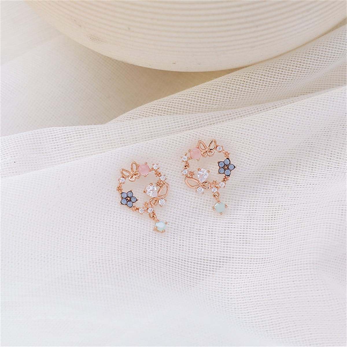 Cat Eye & Cubic Zirconia Goldtone Butterfly Dangle Earrings