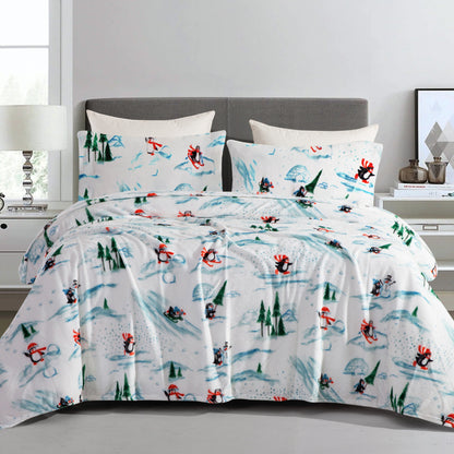 Elegant Comfort 4-Piece Holiday Christmas Velvet Plush Flannel Sheet Set