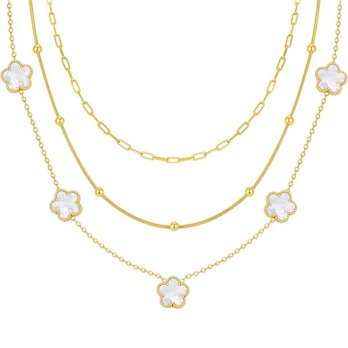 Dainty 3-Ply Clover Layered Necklace for Women