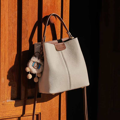 Colorblock Leather Bucket Shoulder Bag