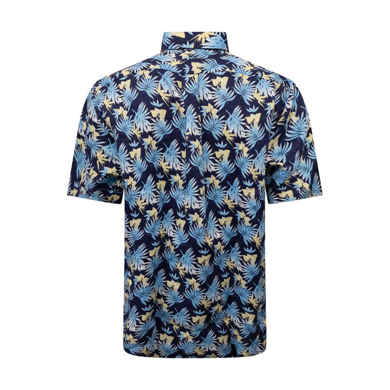 Fynch Hatton Men's Linen Tropical Print Shirt Navy