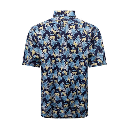 Fynch Hatton Men's Linen Tropical Print Shirt Navy