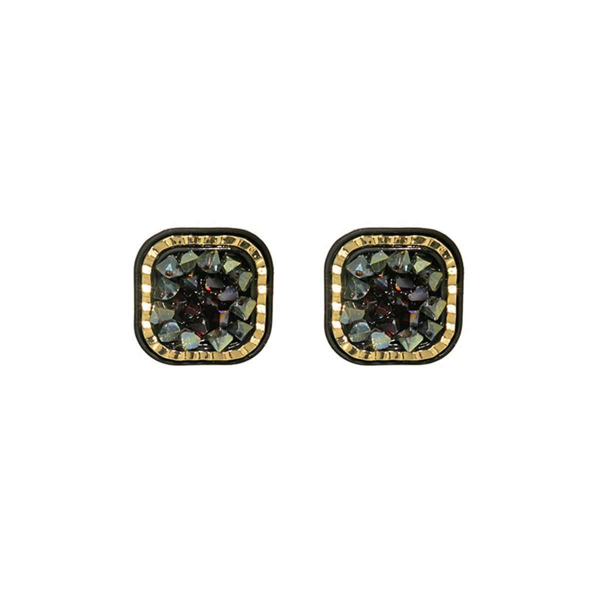 Black & Goldtone Cluster Square Stud Earrings