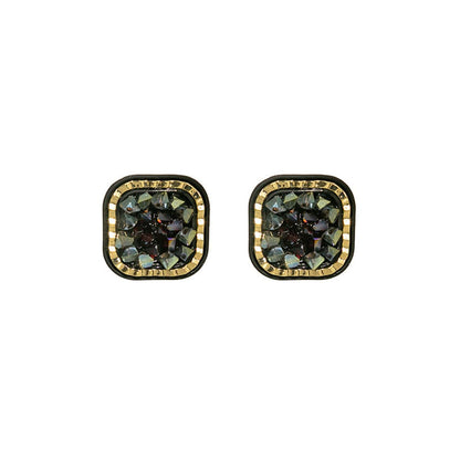 Black & Goldtone Cluster Square Stud Earrings